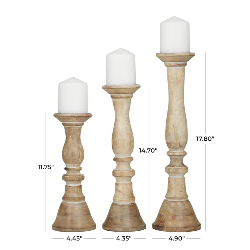 Wood Turned Style Pillar Candle Holder - Set of 3 Black, Gray - Roche River Decor