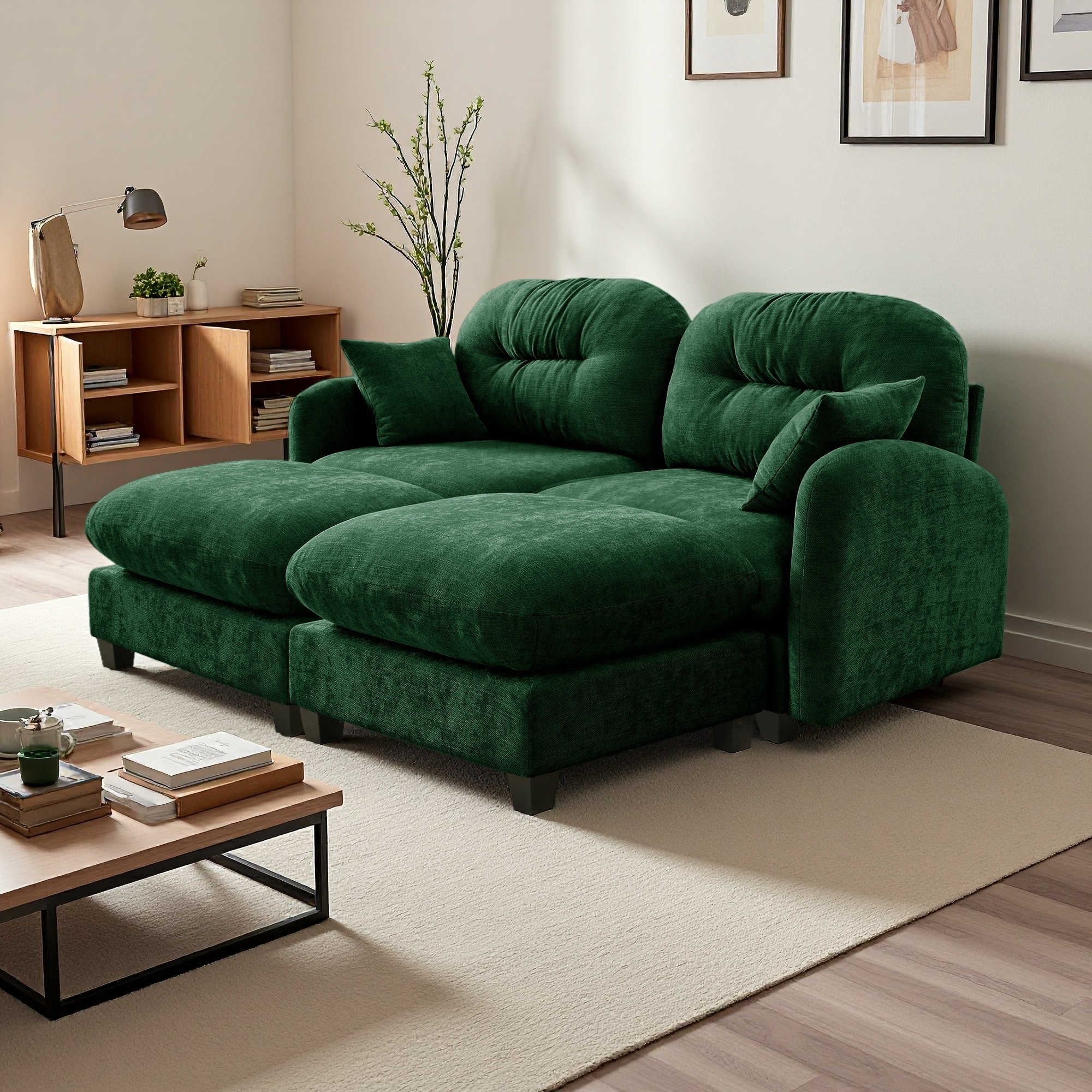 74" Chenille Cloud Sectional Sofa with Throw Pillows and Tufted Backrest (2-Seater)