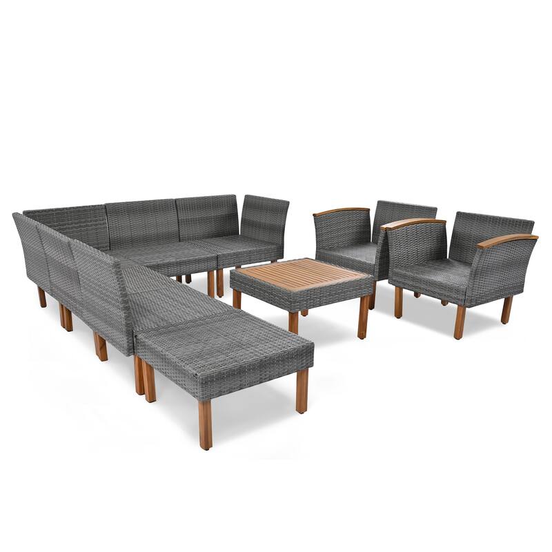9-Piece Patio Rattan Conversation Set with Coffee Table & Washable Cushion