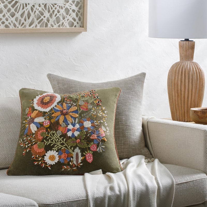 Jaret Bohemian & Eclectic Embroidered Accent Pillow - 22"L x 22"W - Cover Only