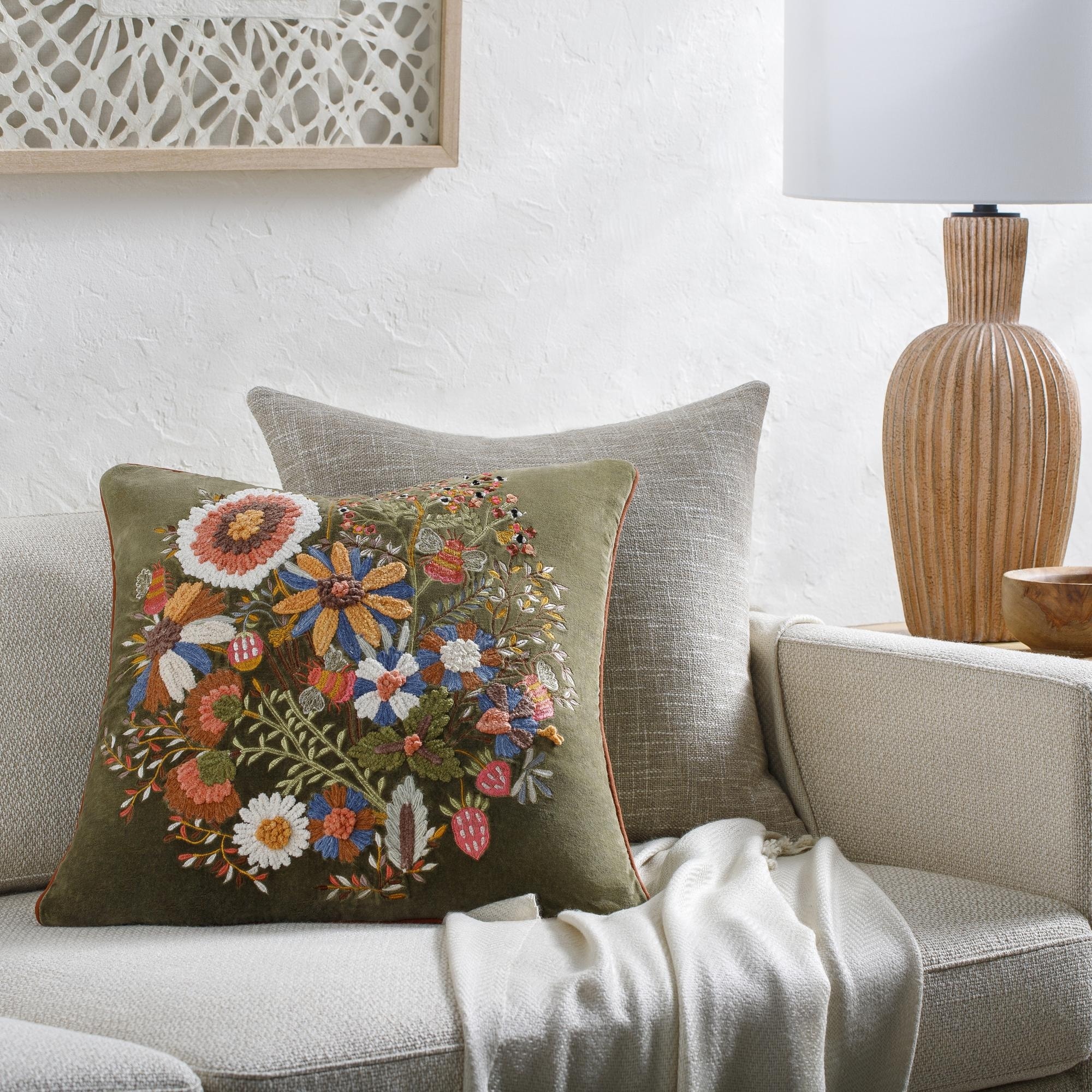 Jaret Bohemian & Eclectic Embroidered Accent Pillow