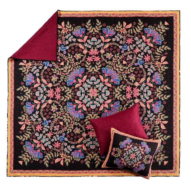 Jessa Bohemian Botanical Reversible Quilt and Pillow Sham Set