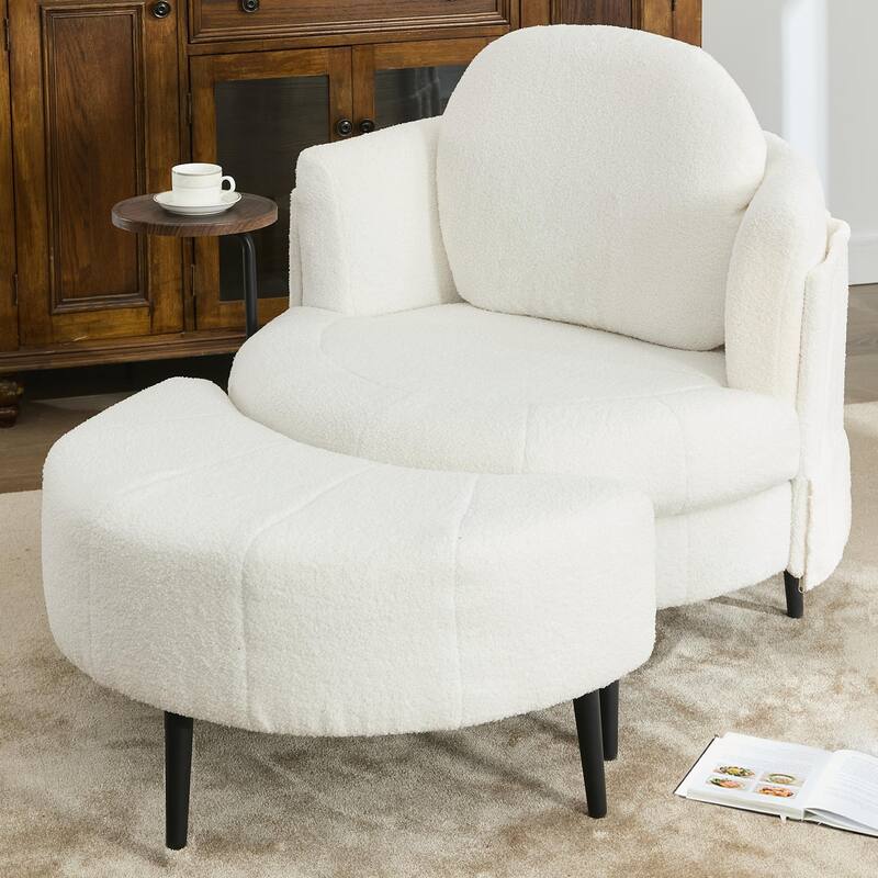 42.5" Single Sofa Chair with Cresent-Shaped Movable Footstool