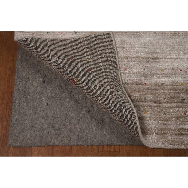 Light Brown Gabbeh Oriental Area Rug Hand-Knotted Silk Carpet - 8'11" x 11'10"