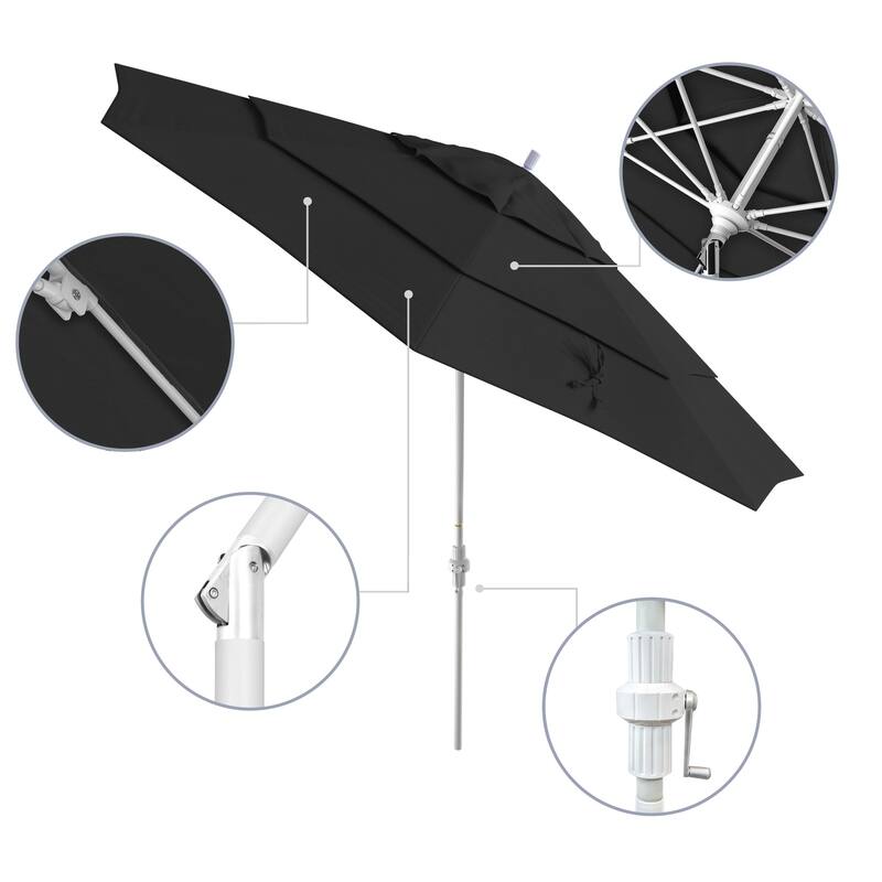 California Umbrella 11' Sun Master Patio Umbrella White Aluminum Pole Fiberglass Ribs Crank Lift Tilt Sunbrella Pacific Blue