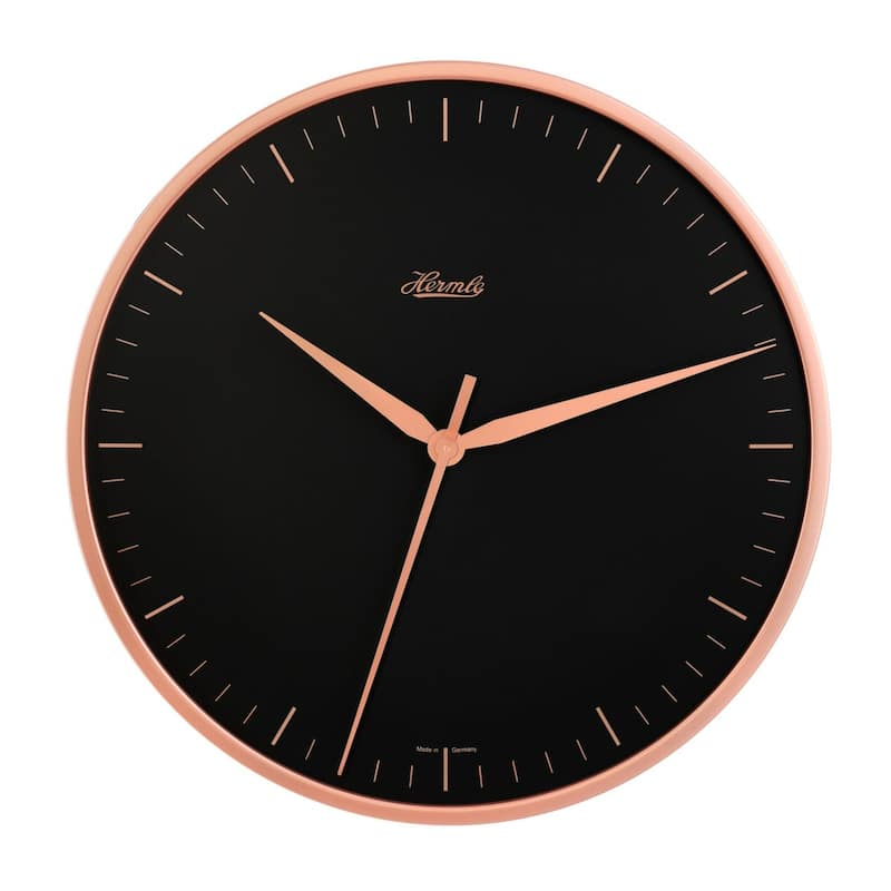 Round Wall Clock with Line Markers - 16" - Rose Gold and Black