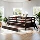 preview thumbnail 18 of 50, Elegant Low Loft Bed Twin Size with Trundle, Full Safety Fence, Climbing ladder and Storage Drawers, Solid & Sturdy, White Espresso