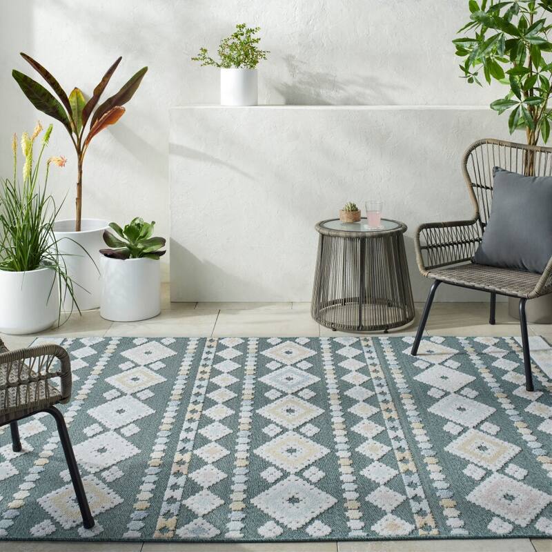 Livabliss Lakeside Coastal Indoor/Outdoor Area Rug - 2' x 2'11" - Medium Green/Mustard