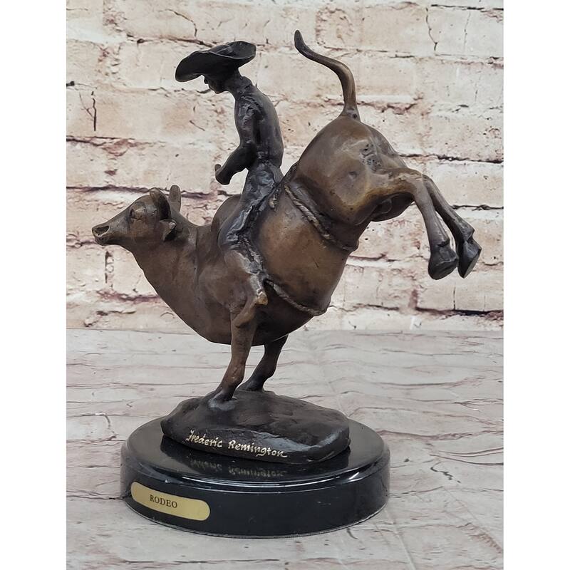 Rodeo Bull Rider Cowboy Bronze Statue Sculpture Marble Base Western Decor 9 Inches X 9 Inches