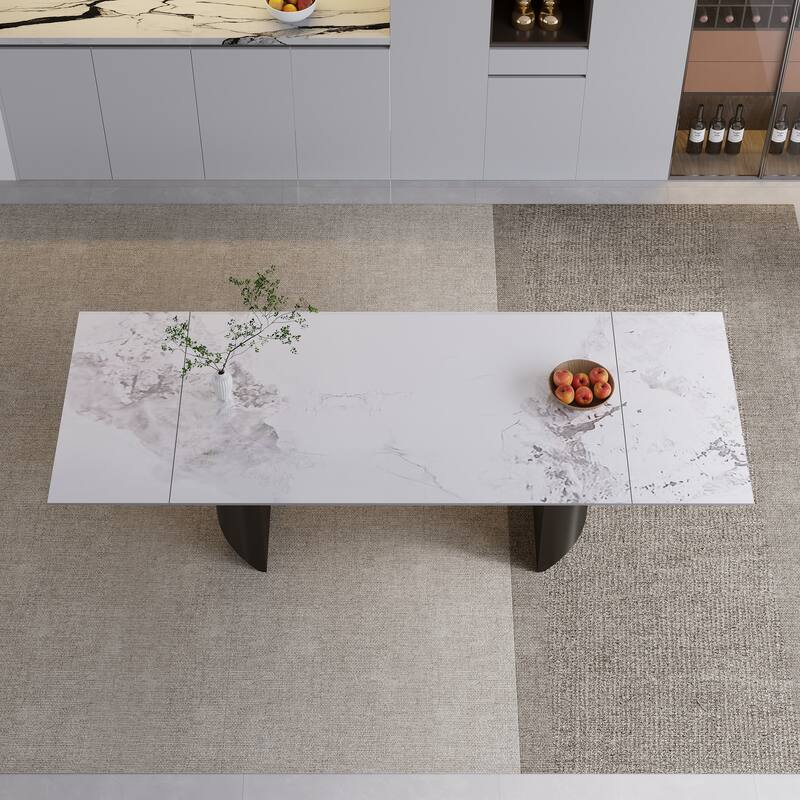 62.99"-94.48" Extendable Rectangular Sintered Stone Top Metal Base Dining Table - 94.48"