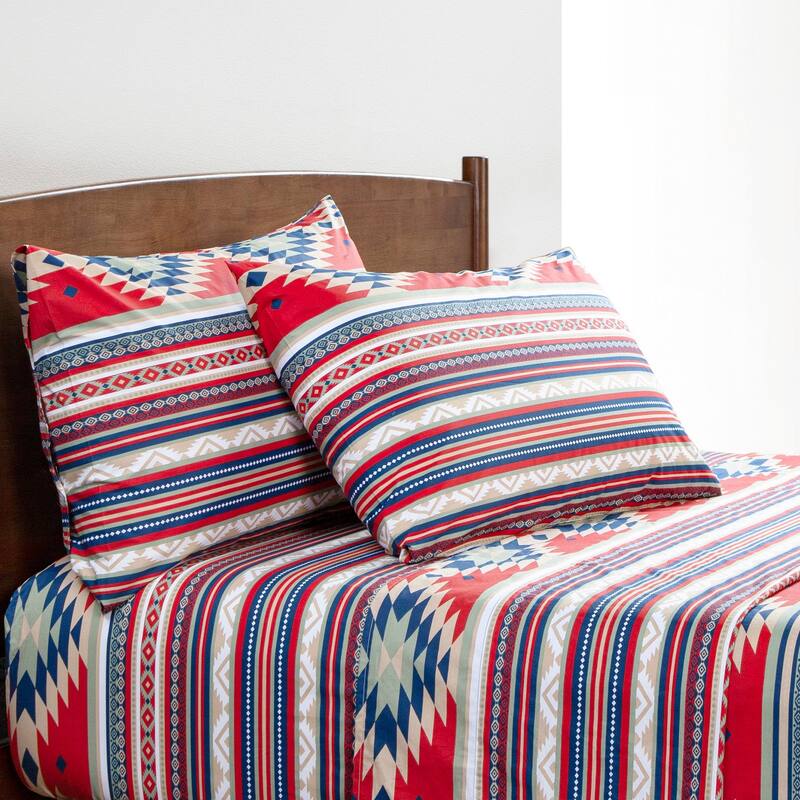 Paseo Road Del Sol Aztec Western Bedding 200TC Printed Cotton 4 Piece Sheet Set