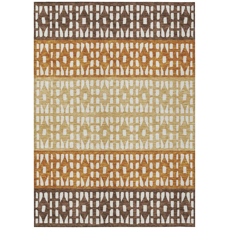 Machine Washable Indoor/ Outdoor Stripe Geo Chantille Rug