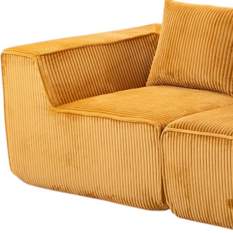 HomeRoots 111" Gold Corduroy Modular Ribbed Compression Foam Sofa With Toss Pillows