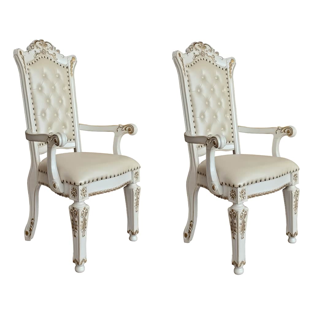 Beige and Antique Pearl Tufted Back Arm Chairs (Set of 2)