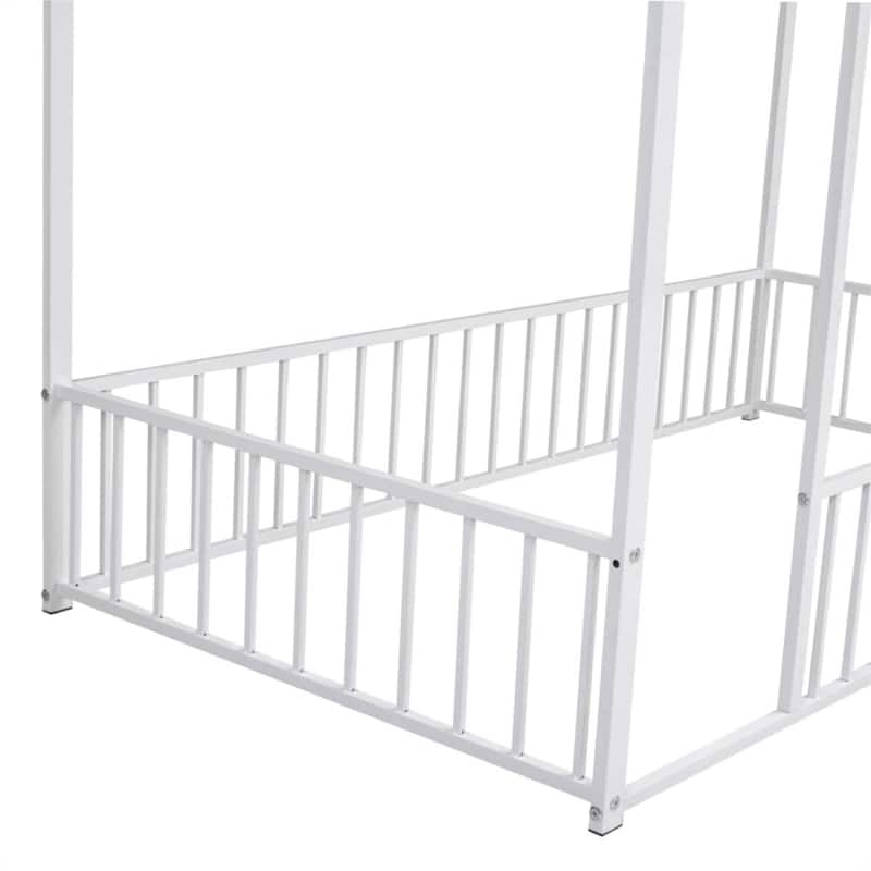 Twin Size Metal Bed House Bed Frame with Fence
