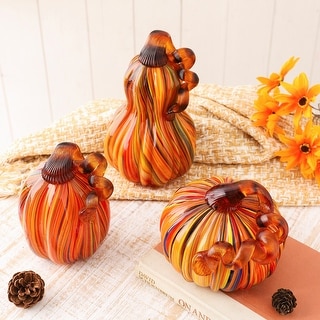Glitzhome Fall Harvest Handblown Glass Pumpkins Set Thanksgiving Table Centerpieces