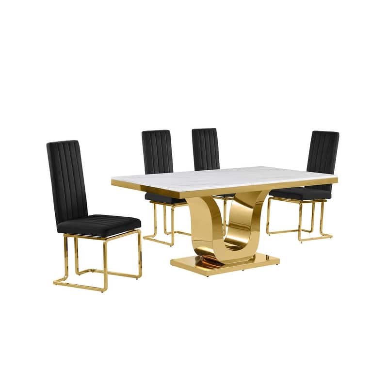 Best Quality Furniture D320-SC344-7 Dining Set with 66" White Marble Top