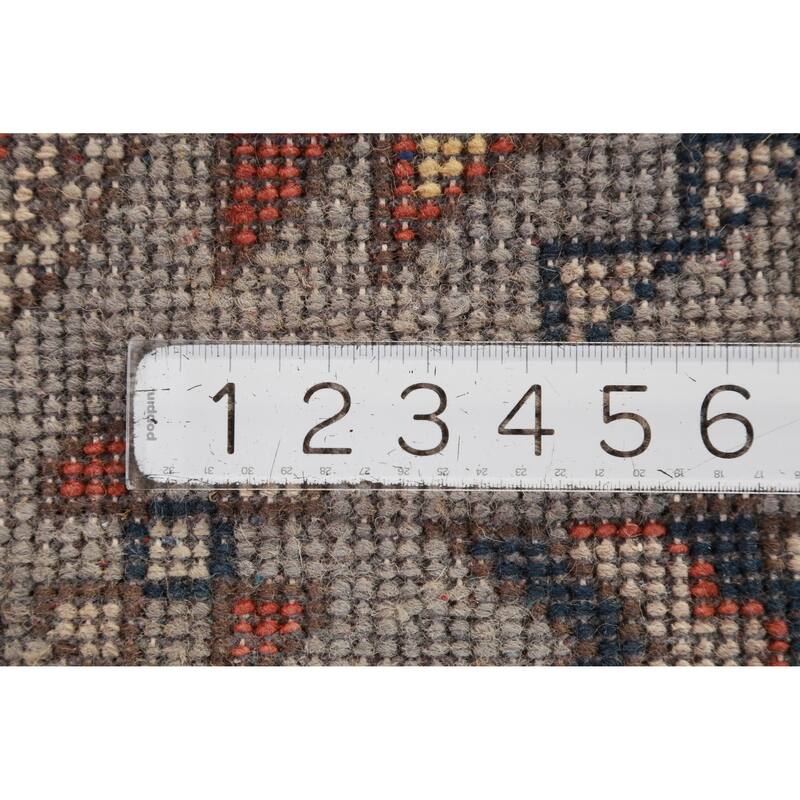 Hand Knotted Oriental 100% Wool Carpet Traditional Geometric Greys & Charcoal Heriz (serapi) Runner Rug - 7' 8'' X 2' 7''