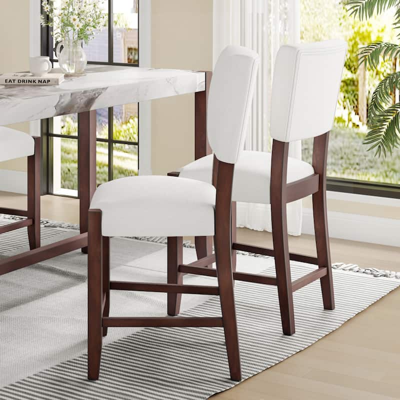 Mid Century Modern Bar Stools Set of 2, 40.4" Counter Stools with Back, Linen Upholstered Barstools with Legs Bar Chairs