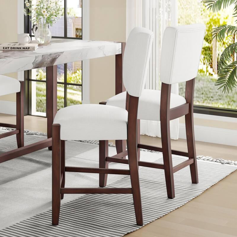 Modern Bar Stools Set of 4, 40.4" Armless Counter Stools with Back, Linen Upholstered Barstools with Solid Wood Legs