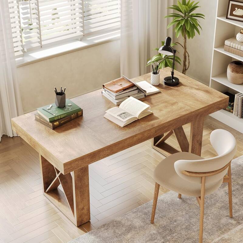 63-Inch Long Wood Computer Desk/Table, Study Writing Gaming Work Executive Desk for Home Office