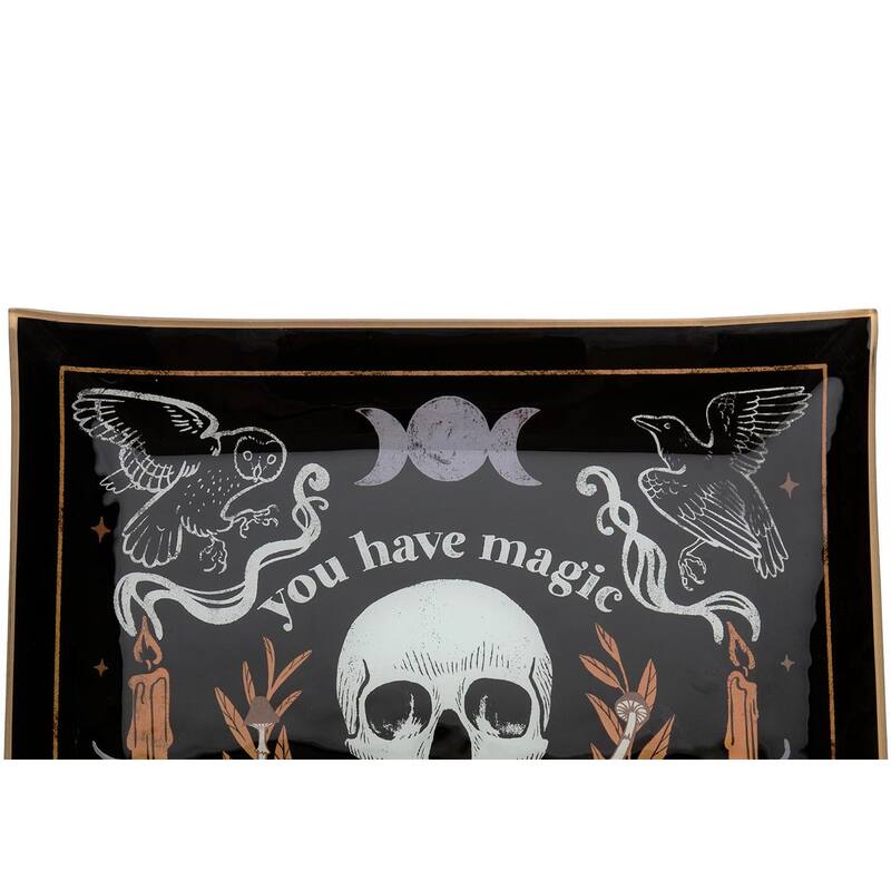 Magic In Your Bones Skull Halloween Glass Tray