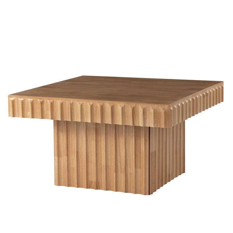 COZAYH Modern Square Fluted Solid Wood Coffee Table,Sculptural Accent Side Table with Textured Design