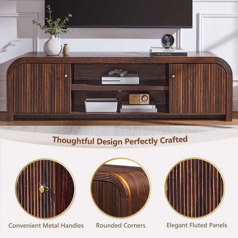 Modern Fluted TV Stand for 80" TV, Media Console, Entertainment Center