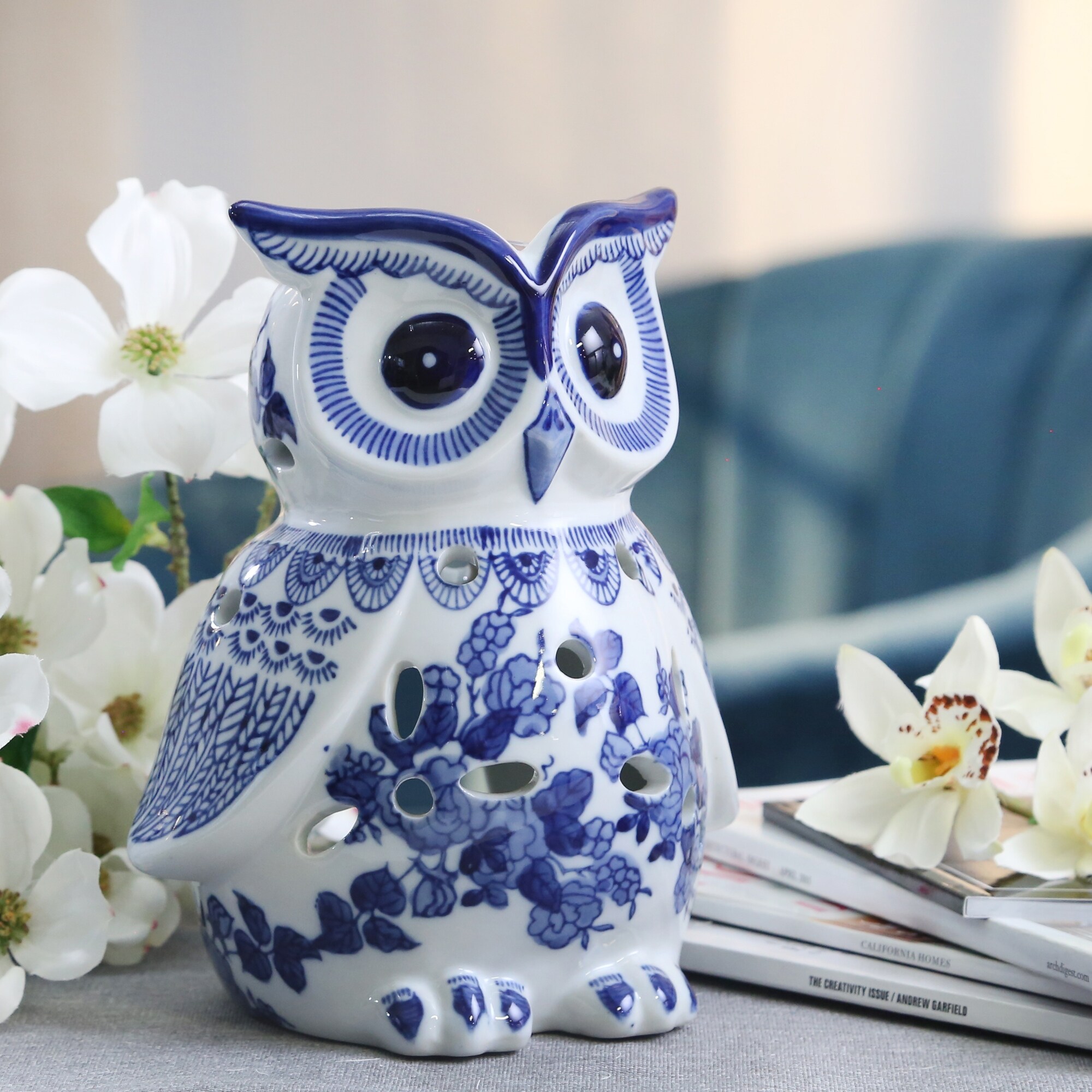 Shop Sagebrook Home 13458 02 Ceramic Owl Decor Blue White Ceramic 7 X 6 5 X 8 Inches Overstock 21388292