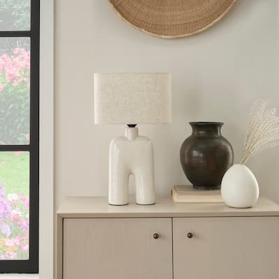 Nourison 17" Off-White Speckled Textured Ceramic Table Lamp