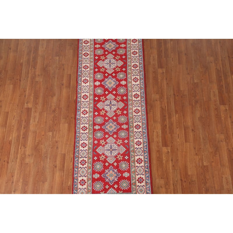 Geometric Kazak Runner Rug Handmade Oriental Wool Carpet - 2'8" x 7'9"