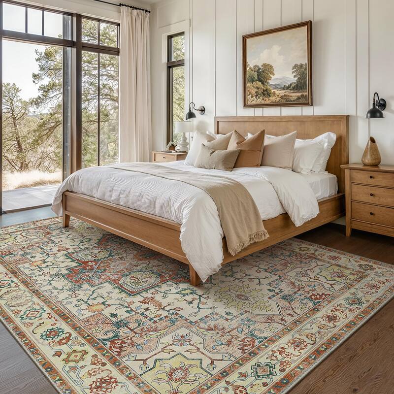 Mcow Neutral Floral Low Pile Machine Washable Non-Slip Area Rug - 8'X10'