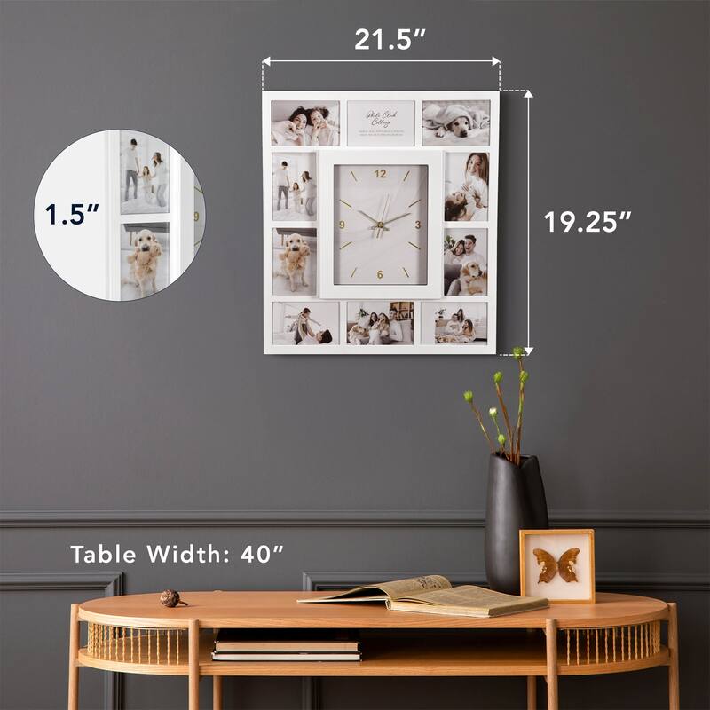 American Art Decor Picture Frame Collage Wall Clock 12 Photo Display Slots