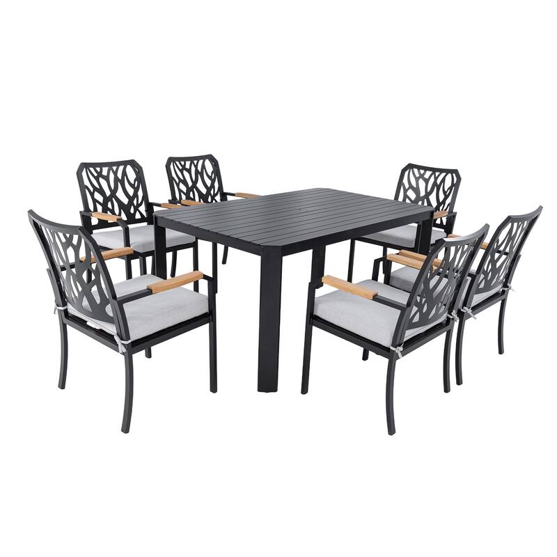 GDFStudio - Burbon 7-Piece Outdoor Aluminum Dining Set with Elegant Nature
