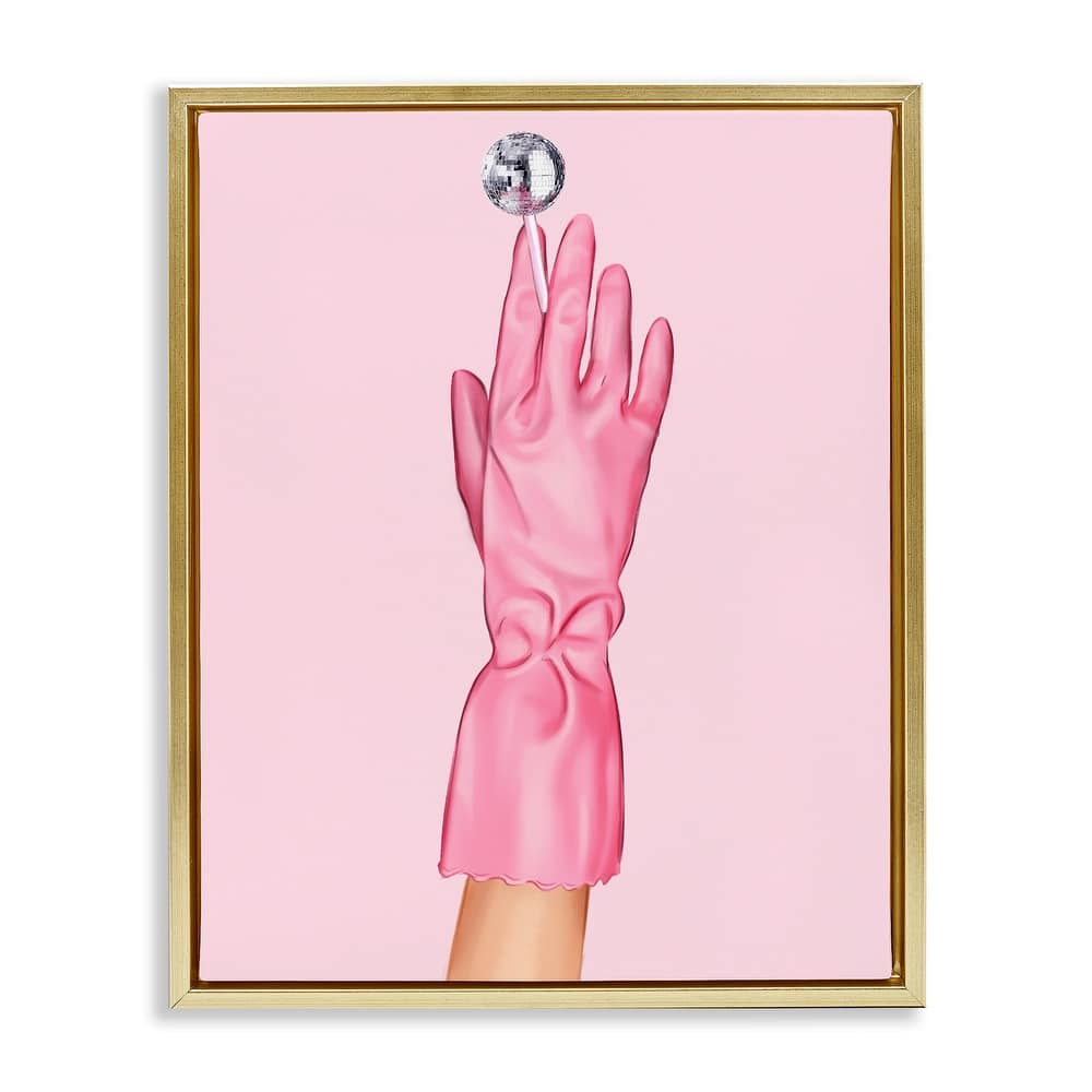 Stupell Pink Glove & Disco Ball Framed Floater Canvas Wall Art Design By Ziwei Li