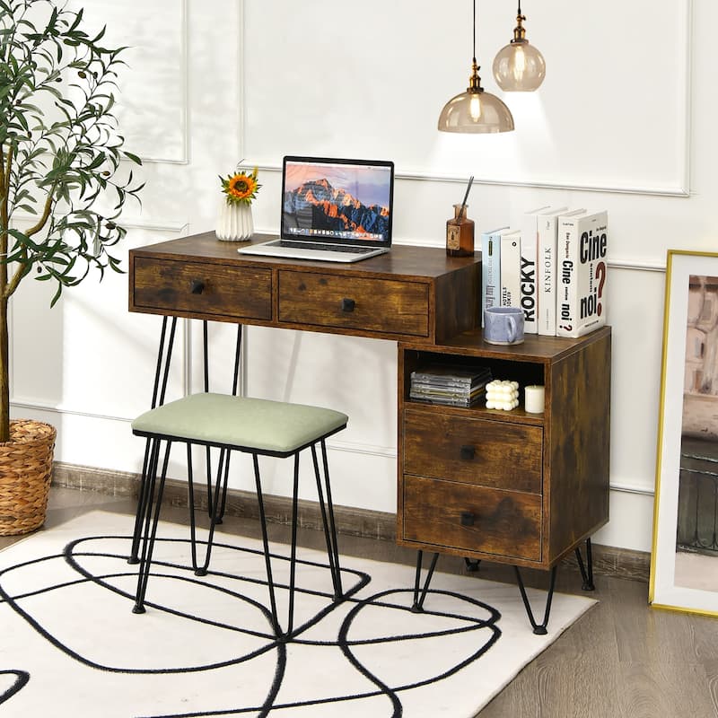 Costway Vanity Table Stool Set Dimmer LED Mirror Large Storage Cabinet - See details