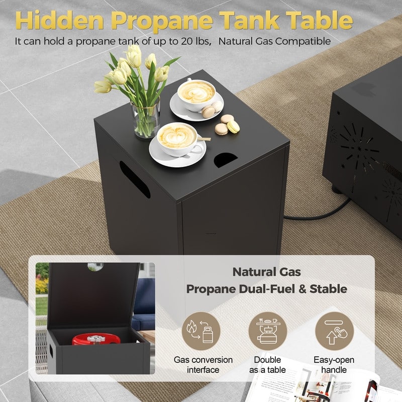 FINCATI Propane Fire Pit Coffee Table, Rectangle Natural Gas Outdoor Fire Pit Modern Gas Firepit, 42'' Fire Pit Table