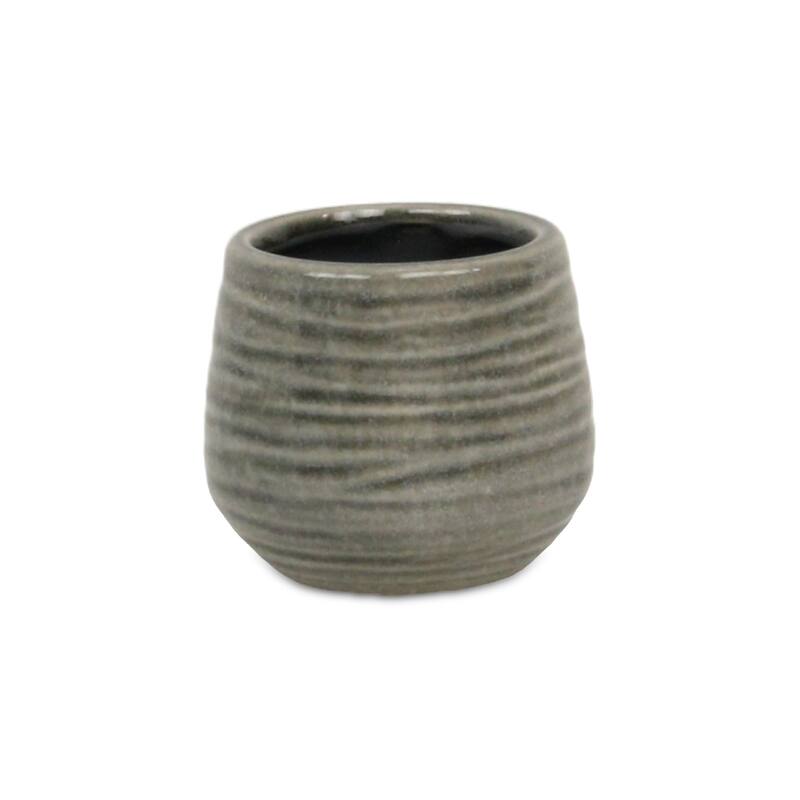 Fairloam Round Curved Wave Lined Pattern Ceramic Pot - Gray - Small