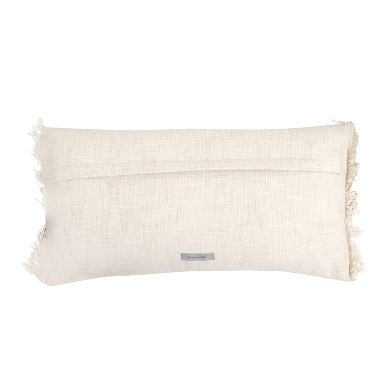 Cotton Lumbar Pillow with Embroidery and Fringe
