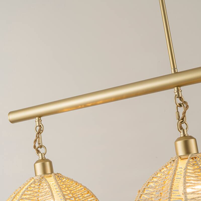 Cali 3-Light Wicker Flower Linear Pendant, Coastal Boho - Handwoven - 36" Wide