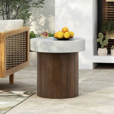 Two-Tone Round Accent Table - Antique White Tabletop With Natural Wood Base‌