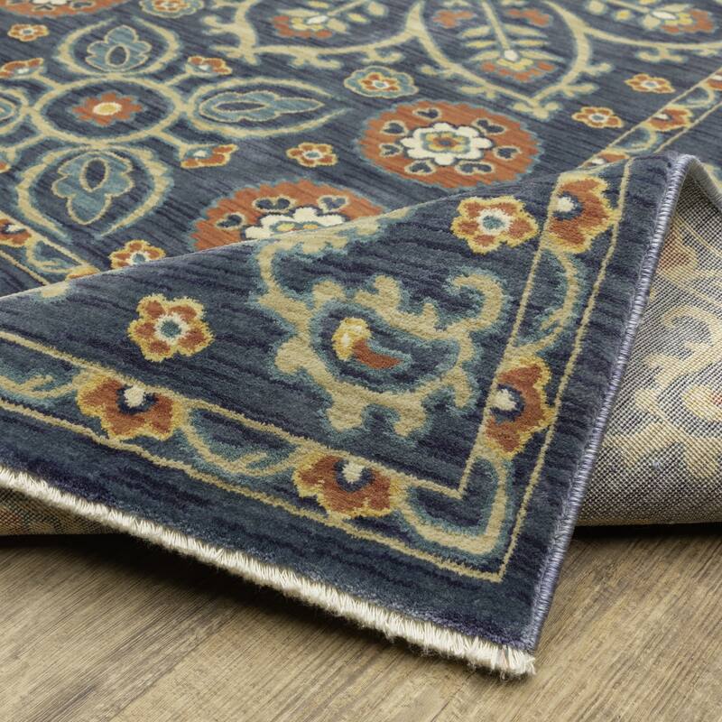 Style Haven Federica Bohemian Medallion Blue/ Rust Fringe Edge Area Rug