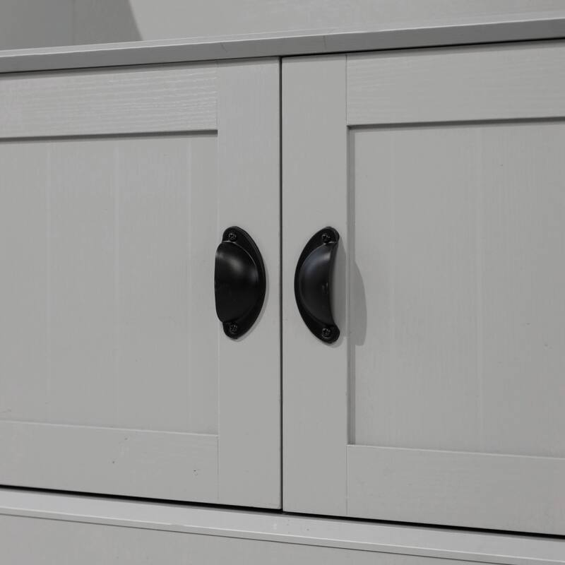 Hall Tree with Storage Bench, Upper Cubbies and 4 Double Coat Hooks - 18.5"D x 39.25"W x 65"H