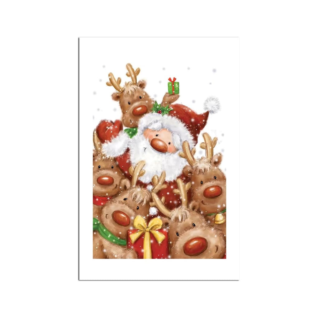 Santa and Reindeers Fine Art Paper Print by MAKIKO - Multi
