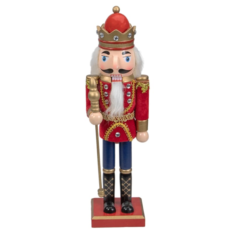 14" Red Gold Christmas Nutcracker King Scepter Tabletop Figurine