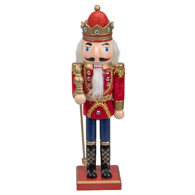 14" Red Gold Christmas Nutcracker King Scepter Tabletop Figurine