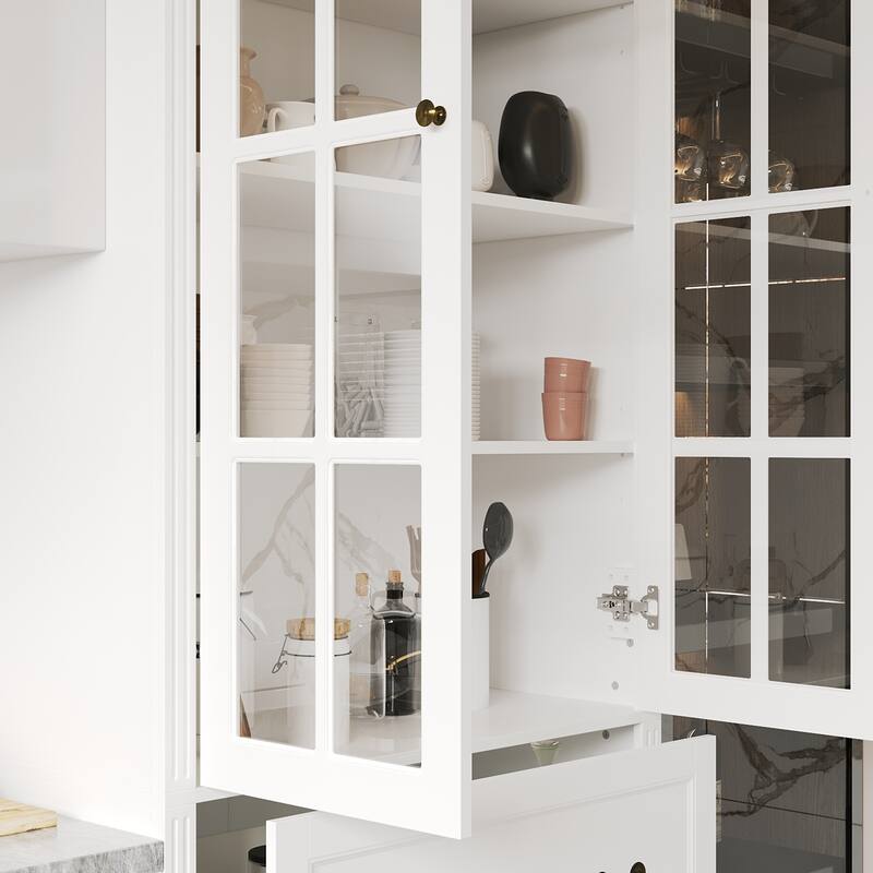 78.7" Combo Buffet Bookcase Storage Cabinet Glass Bookshelf Display