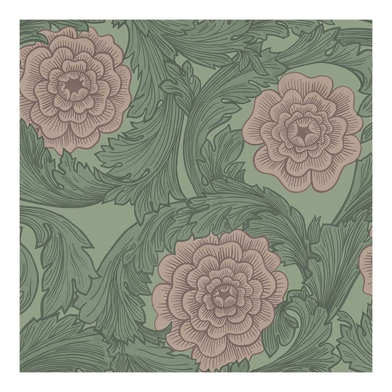 Midbec Rosa Green Ornamental Florals Wallpaper - 20.5 x 396 x 0.025
