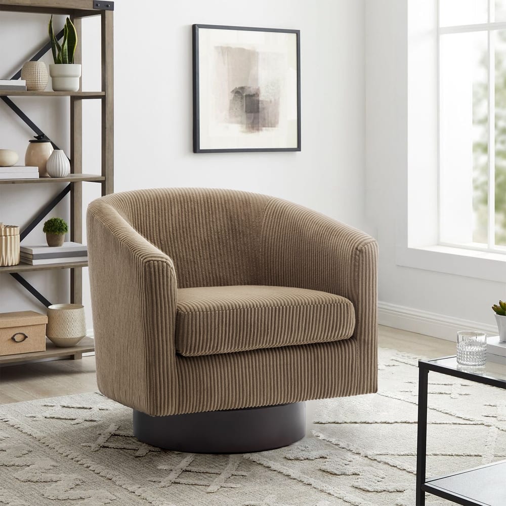 Modern Upholstered Swivel Barrel Club Arm Accent Chair for Living Room