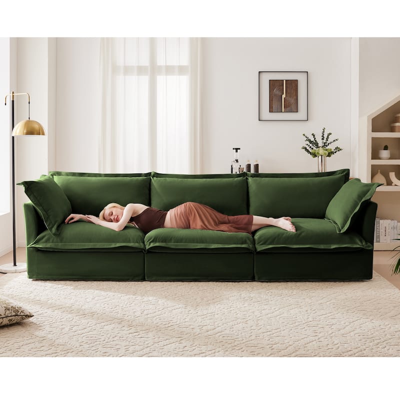 Modern 3-Seater Chenille Slipcovered Sofa with Armrests - Green